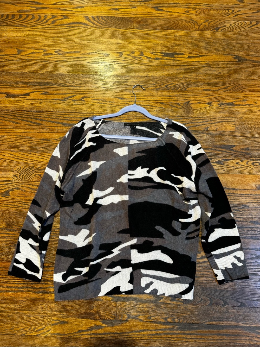 Skull Cashmere Black Gray Cream Camo Crewneck Sweater